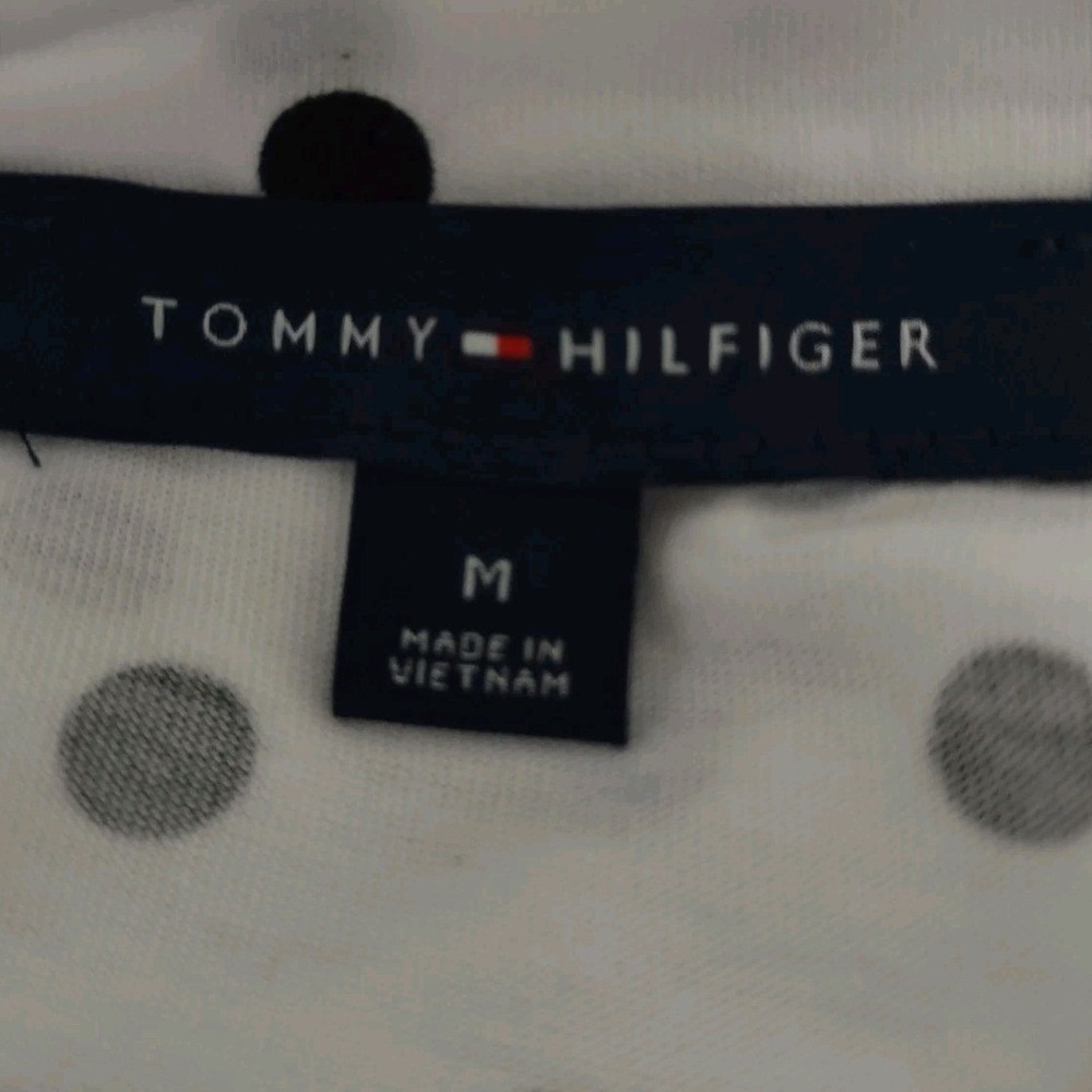 Tommy Hilfiger Top Size M Women's Polka Dot White Black Bow Neck Retro Blouse‎ - Picture 7 of 13